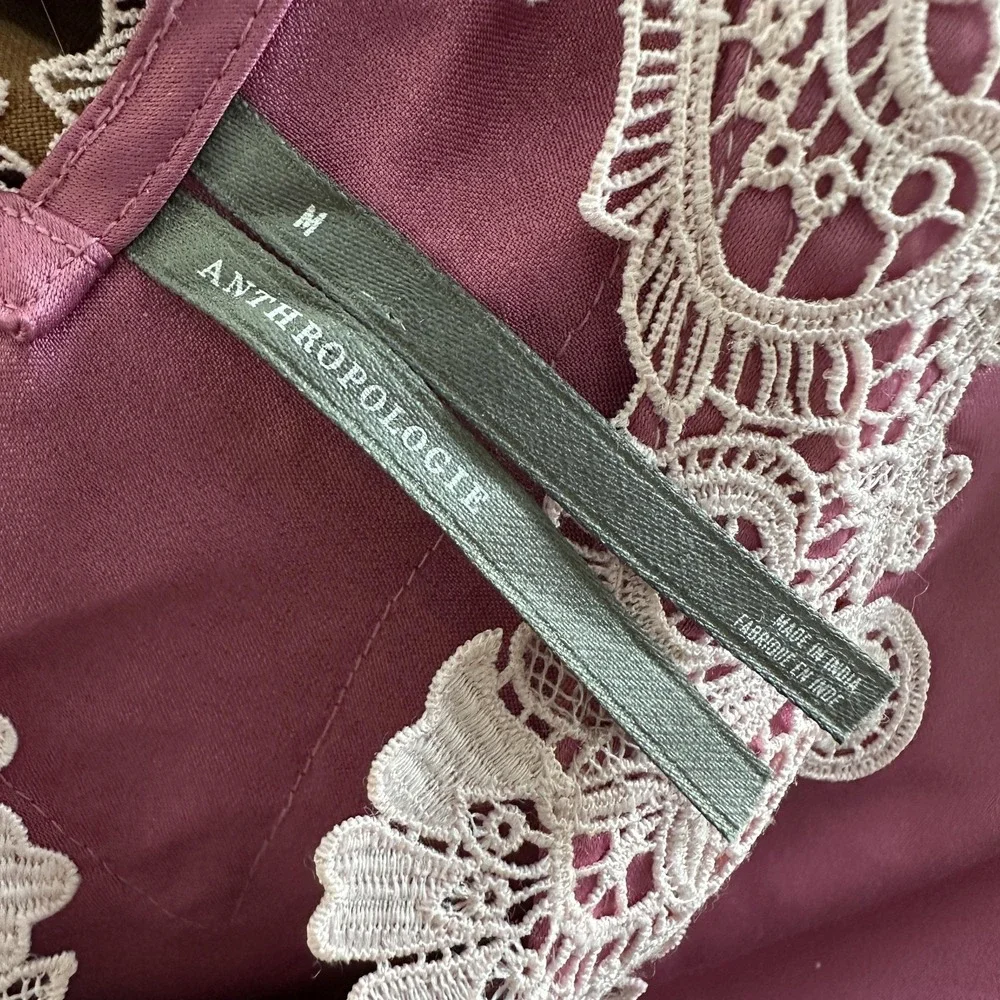 Anthropologie Camisole Womens Medium Pink Satin Lace Trim Tank Top Lingerie - Picture 4 of 4